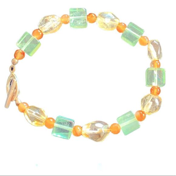 Vintage sterling silver agate Quartz semi precious stone bracelet 7.5” long - Picture 1 of 12